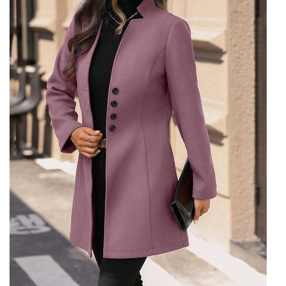 Solid Button Closure Loose Fit Jacket Coat - Picture 3 of 9